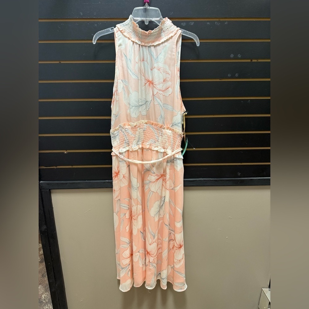 NWT RYEGRASS Blush Pink Floral Midi Dress Size L Tiered Boho Romantic